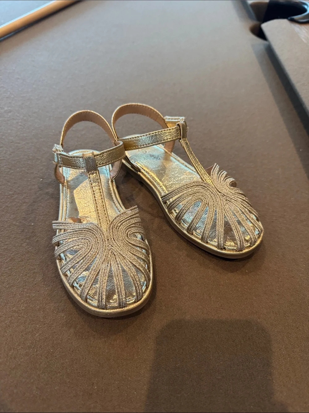Zara Girls Metallic Gold T-Strap Sandals